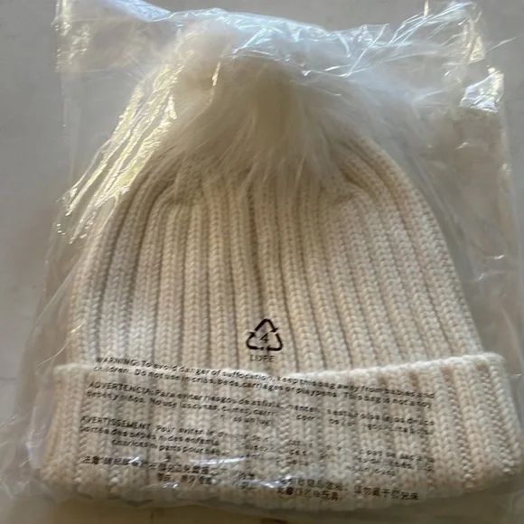🤍J Crew Ribbed Beanie Winter Hat With Faux-Fur Pom-Pom Ivory BD134 Allen Yarn - Picture 4 of 4